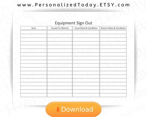 printable equipment sign  sheet  digital   etsy