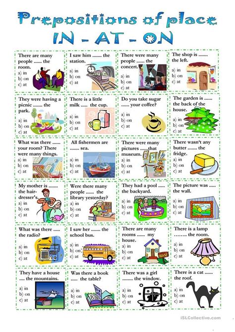 prepositions  place worksheet  esl printable worksheets