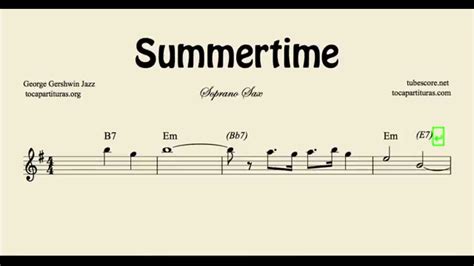 Summertime Sheet Music For Soprano Saxophone With Chords