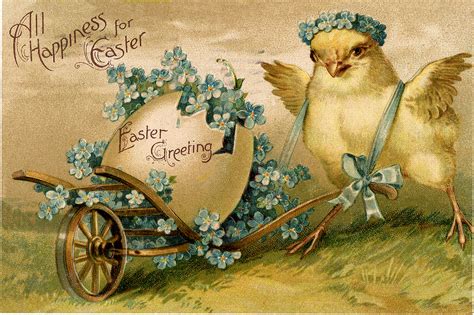 Beautiful Vintage Floral Easter Chick Image The Graphics Fairy