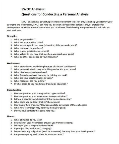 personal swot analysis templates   swot analysis