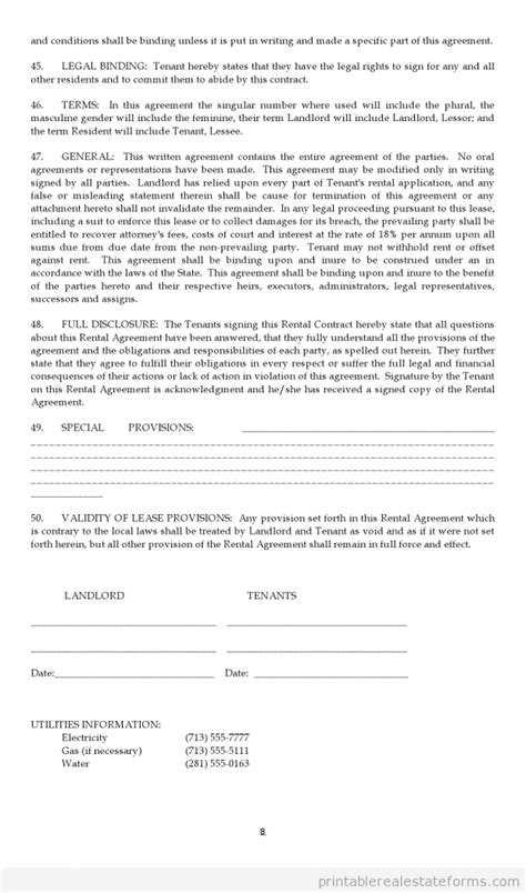 printable lease agreement forms word template