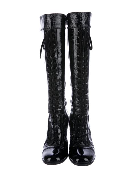 stuart weitzman patent leather knee high lace  boots shoes