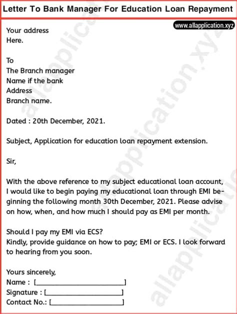 letter  bank manager  education loan repayment  samples format