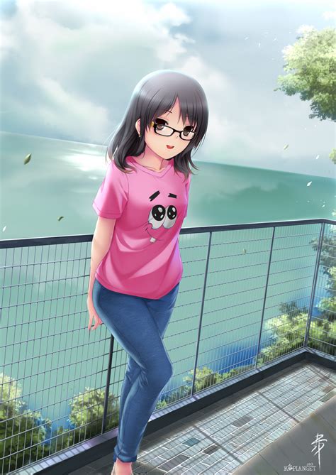 Long Hair Anime Anime Girls Jeans Black Hair Brown