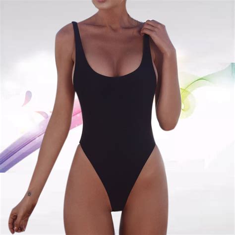 thong black 2018 sexy one piece swimsuit solid female women fused