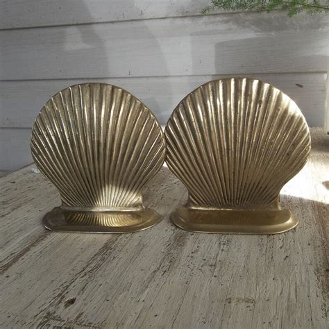 vintage brass shell bookends door stops solid brass bookend etsy
