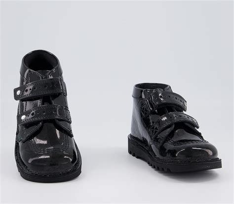 kickers kick   infant boots black patent heart leather unisex