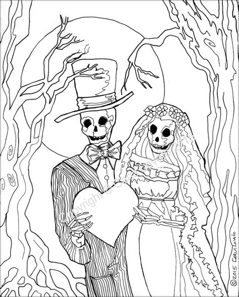 coloring pages skeleton wedding color page day   dead etsy