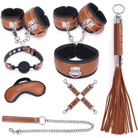 adult sex toy high quality 8pcs sm leather bondage set restraint sex