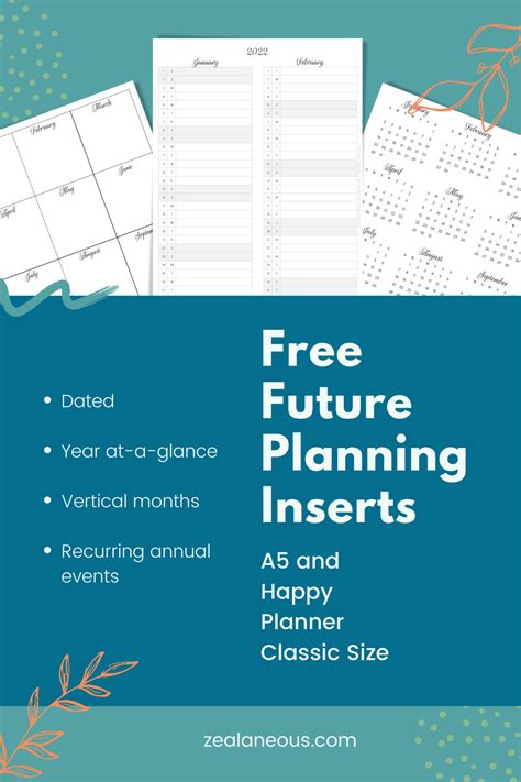 printable planner inserts  future planning dated planner
