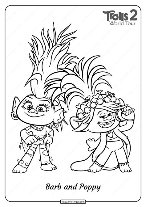 printable trolls  barb  poppy  coloring page