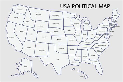 mapa politico de los estados unidos de america dividido por estado