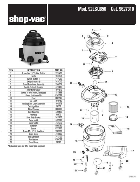 shop vac parts list  lsq models shop vac  gallon  peak shop vac store