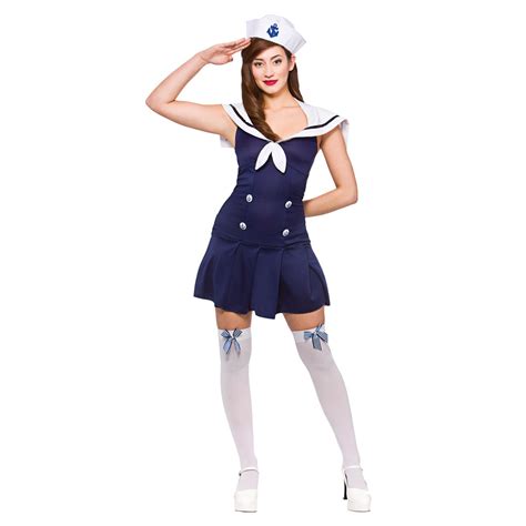 ladies womens ahoy sailor costume  navy sea nautical fancy dress