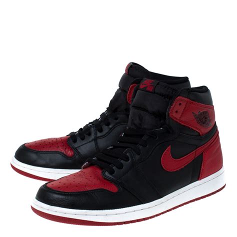 nike black  red leather air jordan  retro high top lace  sneakers
