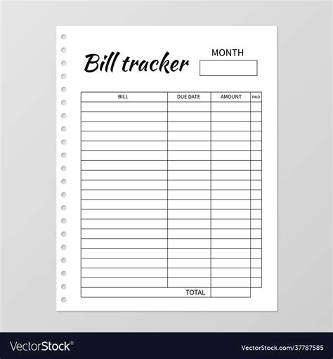bill tracker template monthly planner blank white vector image