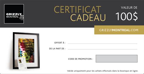 certificat cadeau grizzly montreal