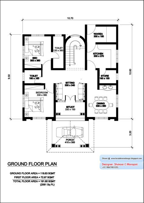 kerala model villa plan  elevation  sq feet kerala home design  floor plans