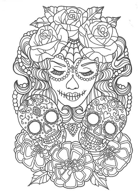 sugar skulls day   dead coloring pages  adults