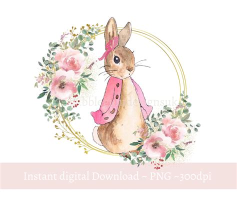 flopsy bunny pink floral wreath png sublimation design  etsy uk floral wreath design