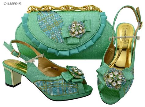 italian design shoes matching bag set water green color special design