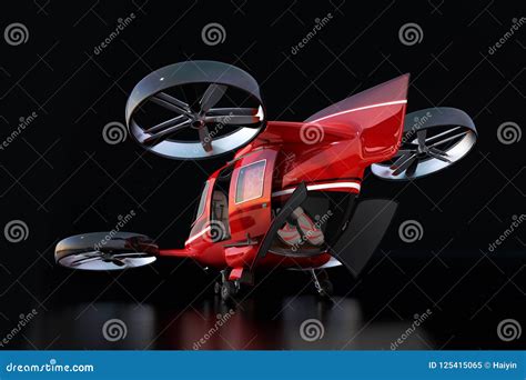 rear view  red passenger drone  black background stock illustration illustration
