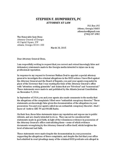 olens retraction letter  complaint misconduct