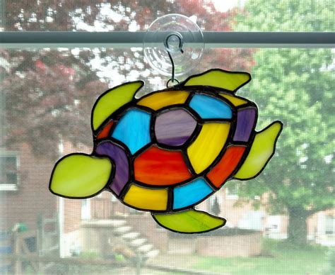 stained glass turtle suncatcher rainbow turtle ornament beach decor