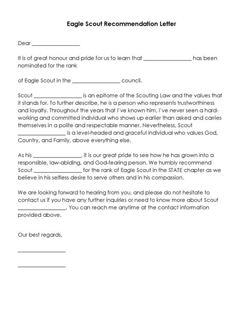 examples  eagle scout recommendation letter template
