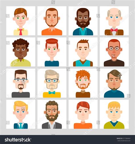 Male Avatar Set Vector Illustration Hair And Glasses Are Isolated And