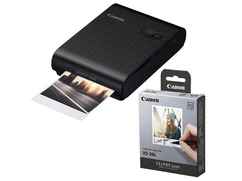 canon selphy square qx10 compact photo printer black with label xs 20l