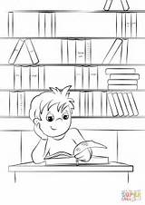 Coloring Library Reading Book Boy Pages Cute Little Printable Drawing sketch template