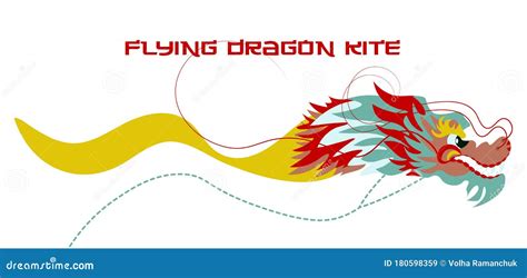 colourful flying dragon kite flat design vector illustration stock
