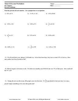 worksheet percent problems equations proportions pre algebra