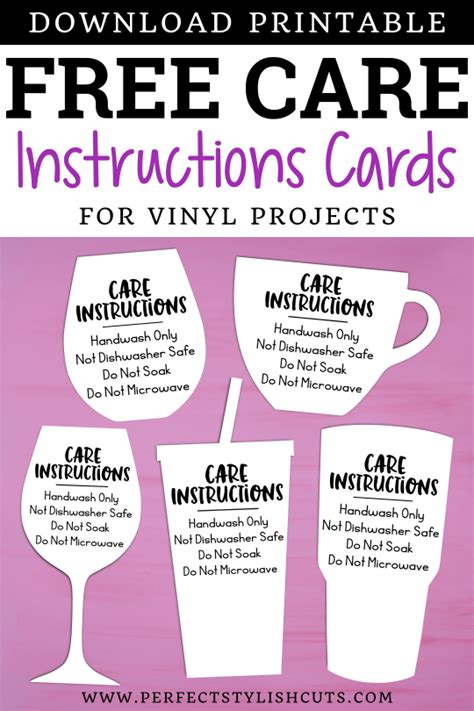 care instructions cards  vinyl drinkware projects