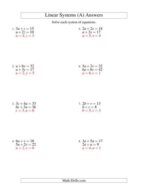 solving systems  equations worksheet answer key algebra  solving