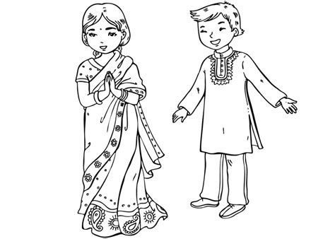 coloring page indian children