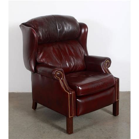 vintage hancock moore brown leather wing  library recliner