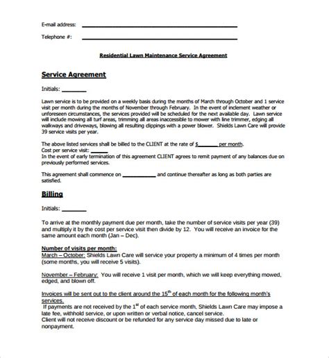 lawn service contract templates   google docs ms word