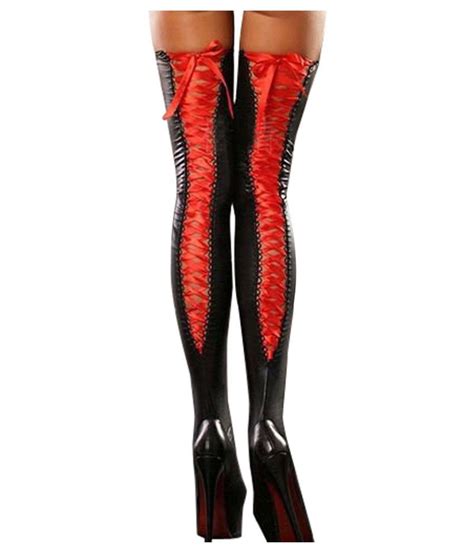 sexy club womens thigh high stockings leather lace bow