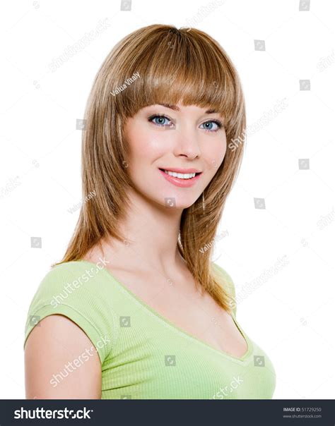 Portrait Of Beautiful Blond Smiling Woman Close Up Stock