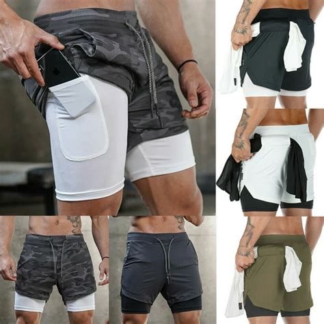 focusnorm men s 2 in 1 running shorts workout training gym quick dry