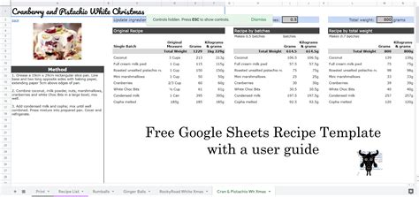 google sheets  store  recipes  automatically change batch sizes  recipe amount