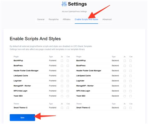 how to enable styles and scripts from 3rd party plugins optimizepress