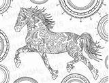Horse Coloring Mandala Adult Gift Wall Zentangle Pages Etsy Para Horses Zoom Color Print Colouring Template Printable Sold Description Click sketch template