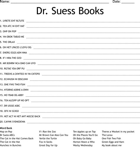 dr suess books word scramble wordmint