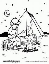 Coloring Camping Pages Preschool Camp Sheet Evening Printable Fire Tent Marshmallows Roasting Boy Fun Sheets Colouring Kids Over Background Coloringpages sketch template
