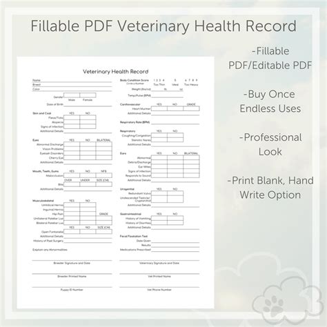 veterinary health record fillable  etsy mexico