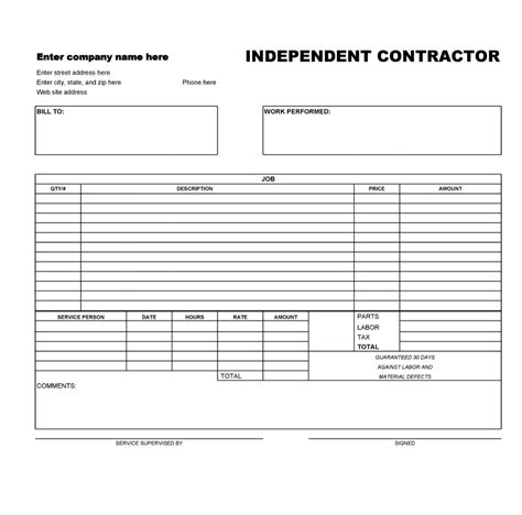 independent contractor invoice templates